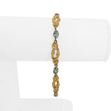 14k Yellow Gold and Aquamarine 12g Solid Fancy Floral Link Bracelet 8"