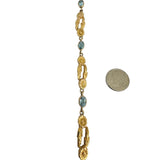 14k Yellow Gold and Aquamarine 12g Solid Fancy Floral Link Bracelet 8"
