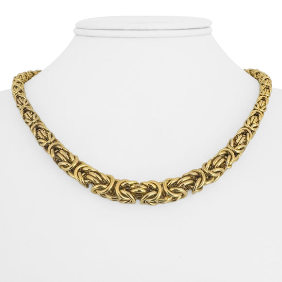 14k Yellow Gold 15.5g Milor Squared Graduated Byzantine Link Necklace Italy 18