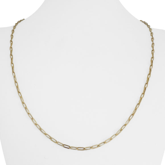 14k Yellow Gold 2.6g Hollow Very Light 3mm Paperclip Link Necklace Italy 22