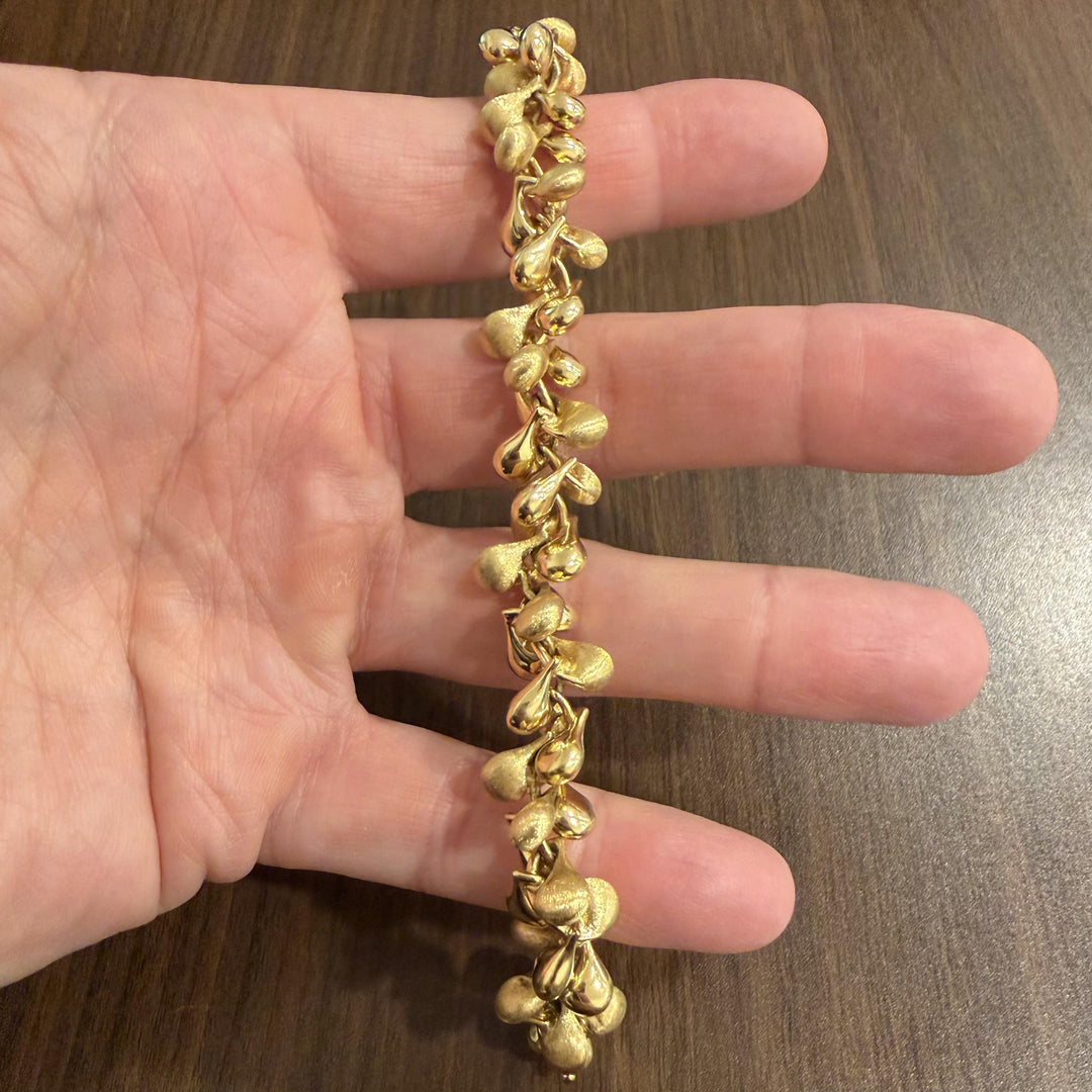18k Yellow Gold 35.9g Vintage Thick 14mm Tear Drop Link Bracelet Italy 7.25"