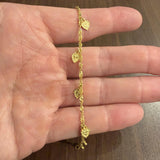 18k Yellow Gold 4.5g Dainty Ladies Fancy Link Heart Charm Bracelet 6.75