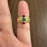18k Yellow Gold Cabochon Gemstone and Diamond Vintage Band Ring Size 3