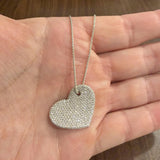 18k White Gold 2.50cttw Pave Diamond Heavy Heart Pendant Necklace Italy 16"