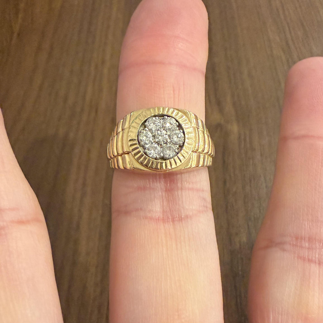14k Yellow Gold and 0.50cttw Diamond Cluster Men's Vintage Ring Size 9