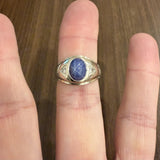 14k White Gold Blue Star Sapphire and Diamond Men's Ring Size 9