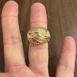 14k Yellow and White Gold Diamond Solid Heavy Vintage Domed Bombe Ring Size 7