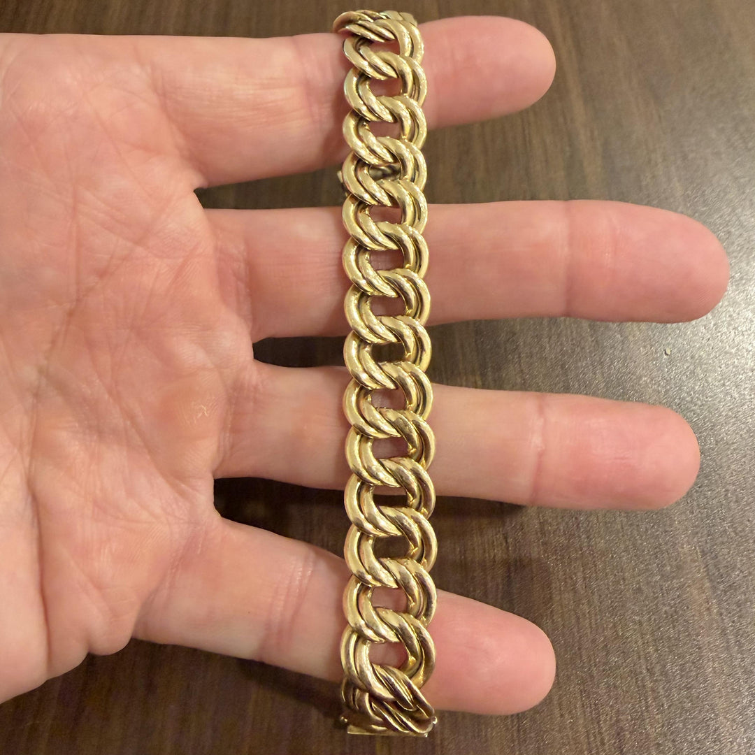 14k Yellow Gold 20.9g Vintage Polished 15mm Double Curb Link Bracelet Italy 7.5"