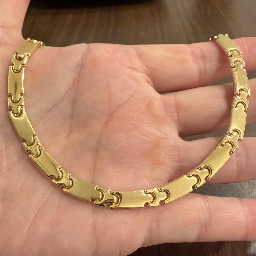 18k Yellow Gold 30g Vintage Polished 7.5mm Panel Link Necklace Italy 19"