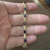 14k Yellow Gold Blue Sapphire and Diamond Ladies Link Bracelet 6.5"