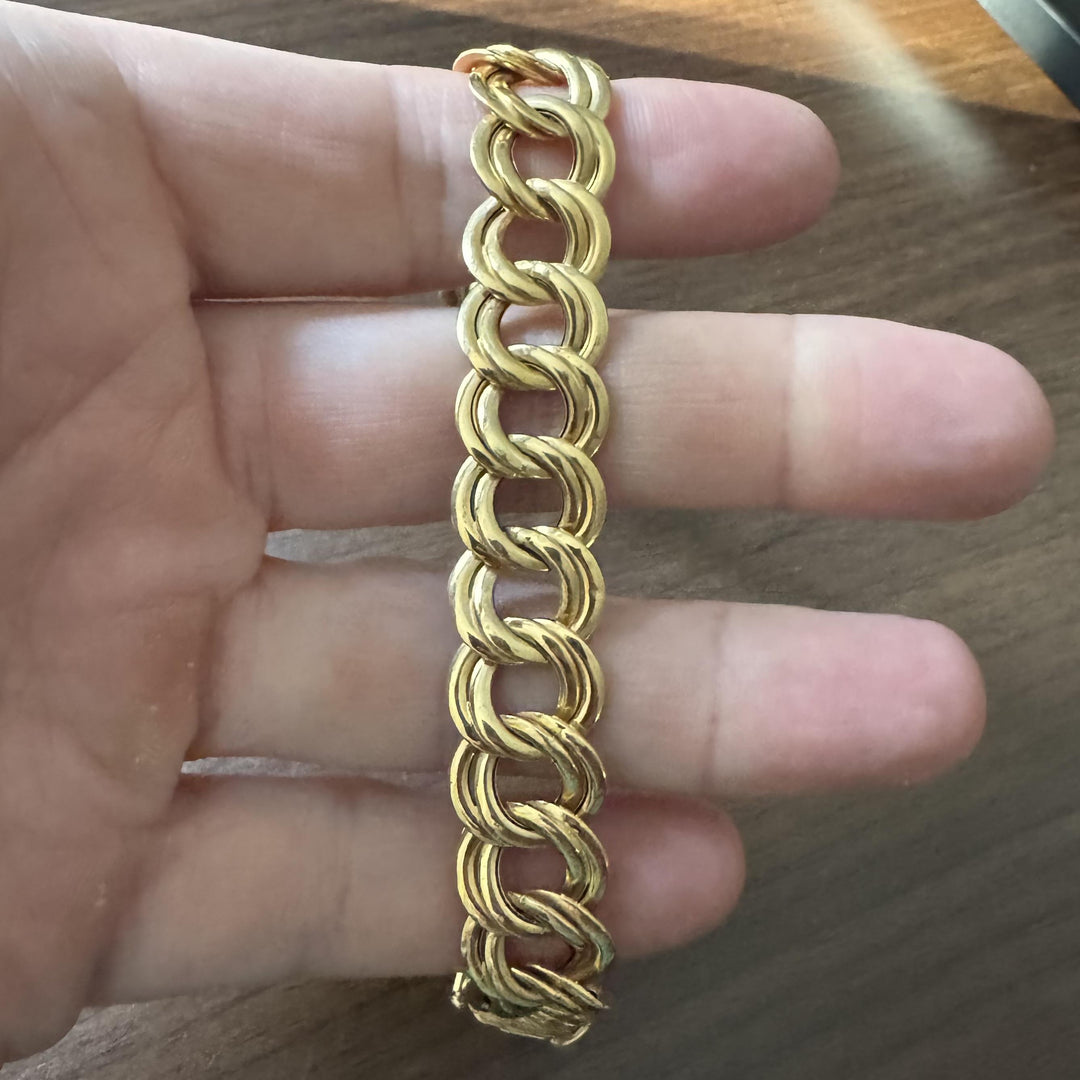 14k Yellow Gold 12.5g Hollow Ladies 15mm Double Curb Link Bracelet Italy 7.25"