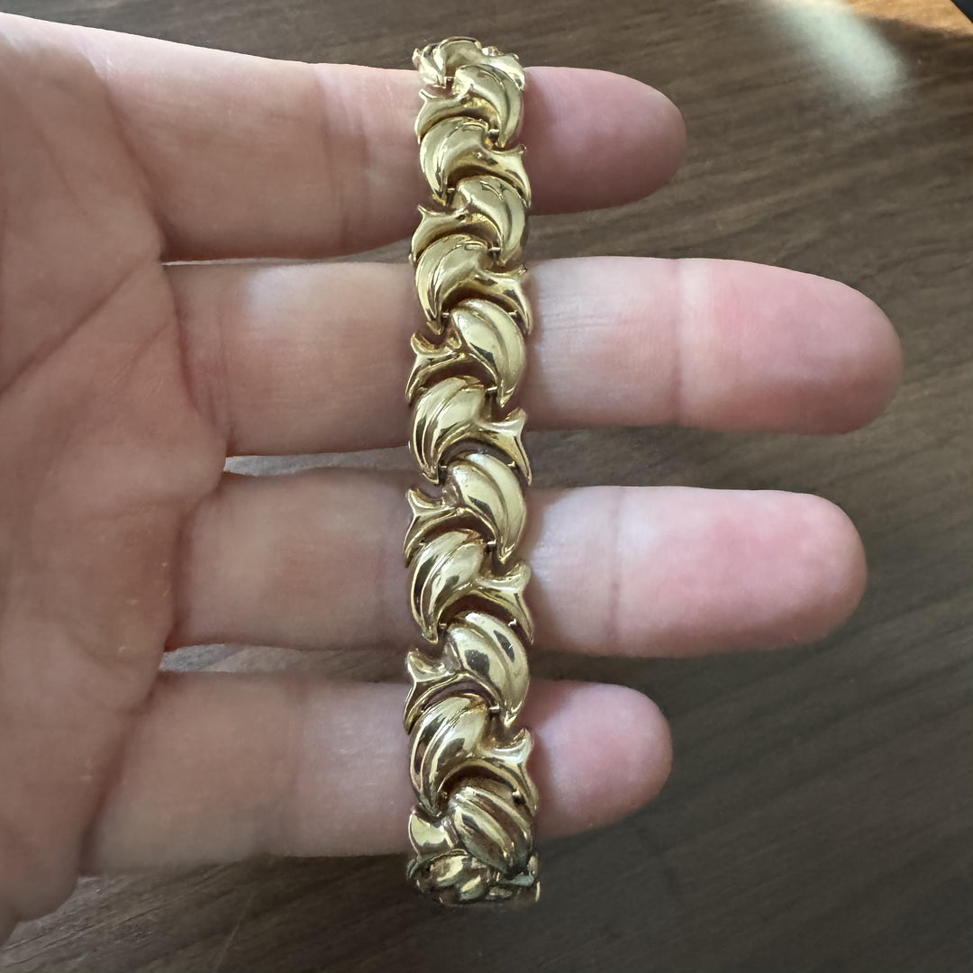 14k Yellow Gold 20g Ladies Chunky 14mm Fancy Link Bracelet Turkey 7.75"