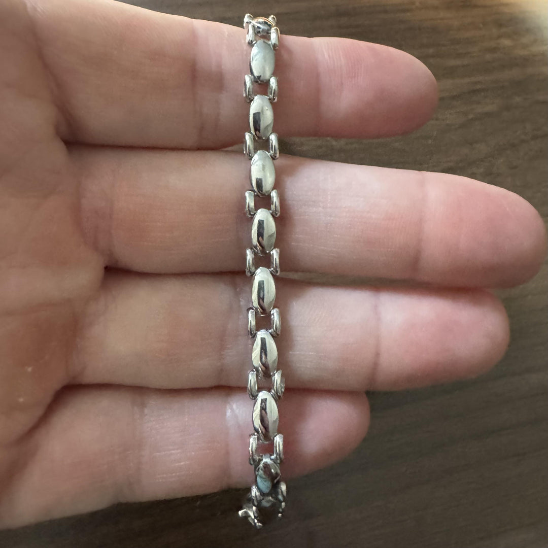 14k White Gold 10.8g Ladies Polished 6mm Fancy Link Bracelet Italy 7.25"