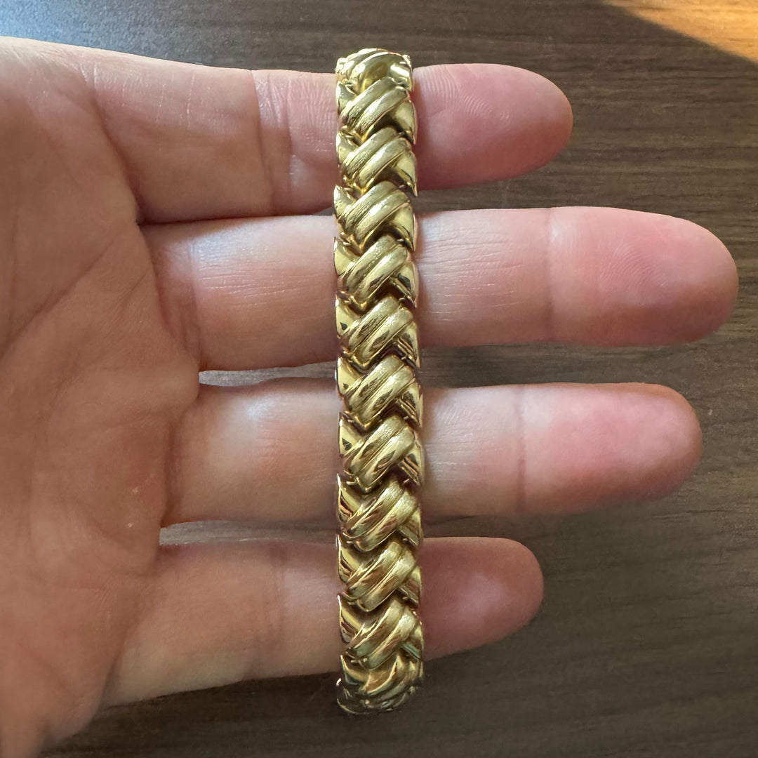 14k Yellow Gold 20.7g Ladies Braided 12mm Fancy Link Bracelet Turkey 7"