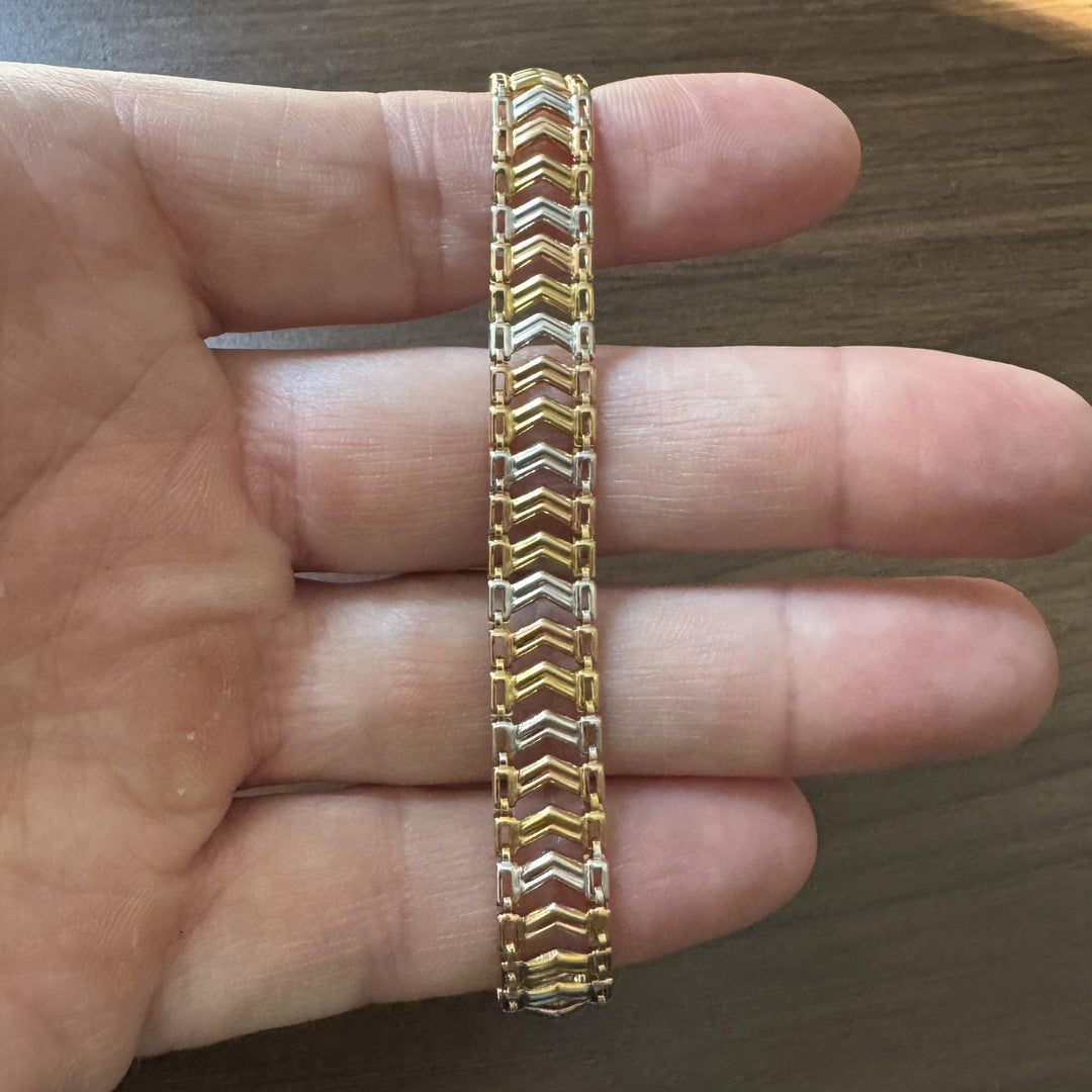 18k Yellow White and Rose Gold 7g Ladies Tri Tone Fancy Link Bracelet 7"
