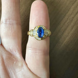 18k Yellow Gold Blue Sapphire and 0.75cttw Diamond Ladies Ring Size 6