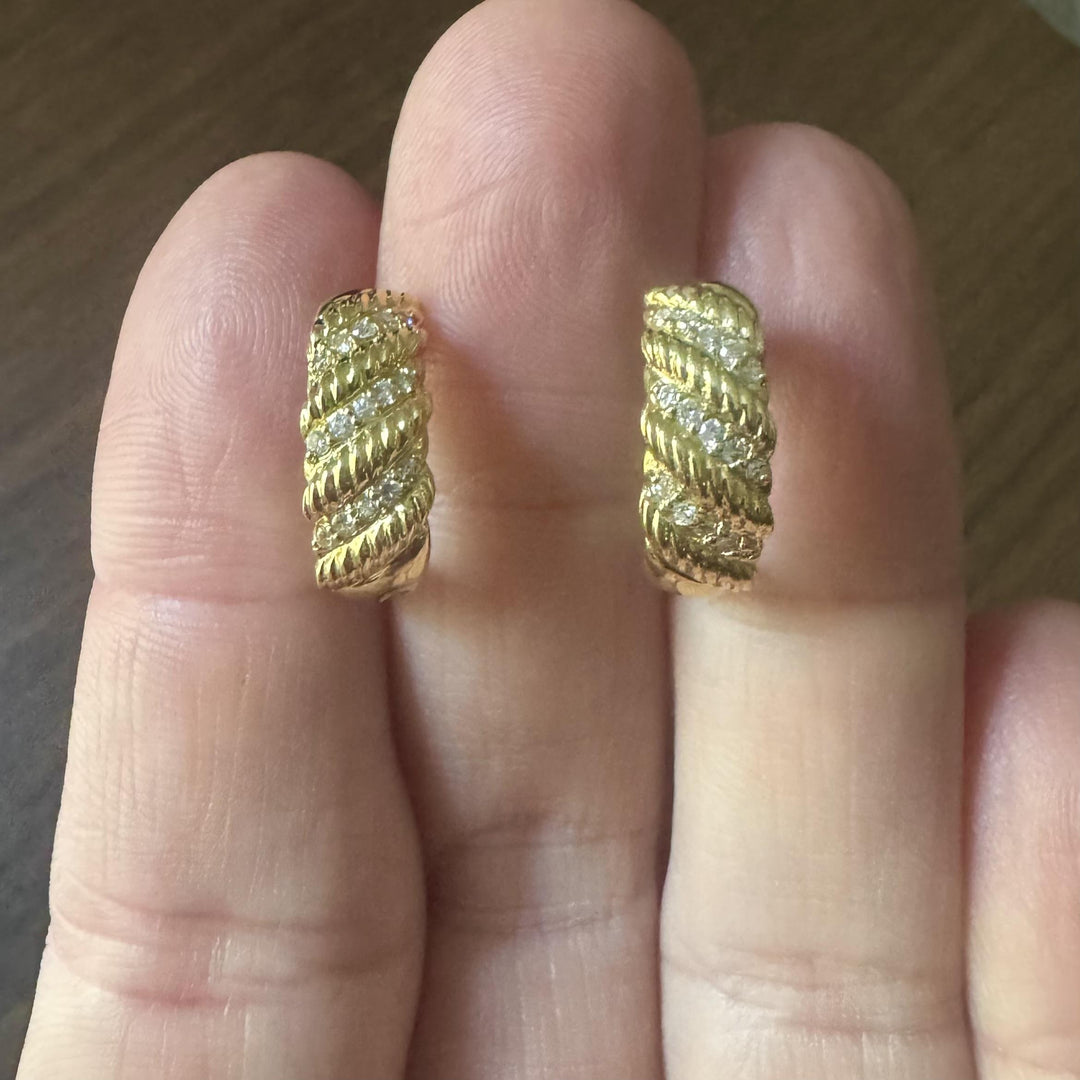 18k Yellow Gold and 0.30cttw Diamond Half Hoop Crescent Stud Earrings