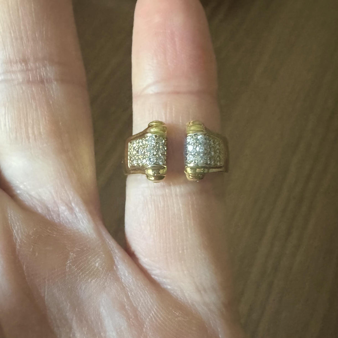 18k Yellow Gold and Diamond Open Flex Band Ring Italy Size 8