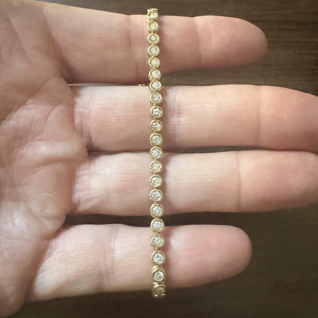 18k Yellow Gold and 2cttw Bezel Set Diamond Tennis Bracelet 6.75"