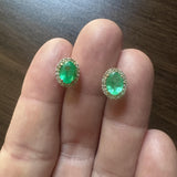 18k Yellow Gold Emerald and 0.56cttw Diamond Halo Stud Earrings