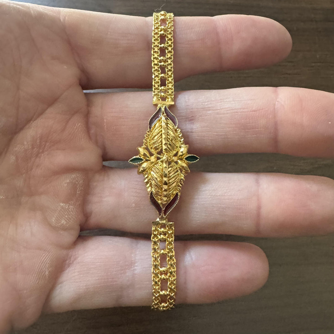 22k Yellow Gold and Enamel 11g Ladies Fancy Link Bracelet 7"