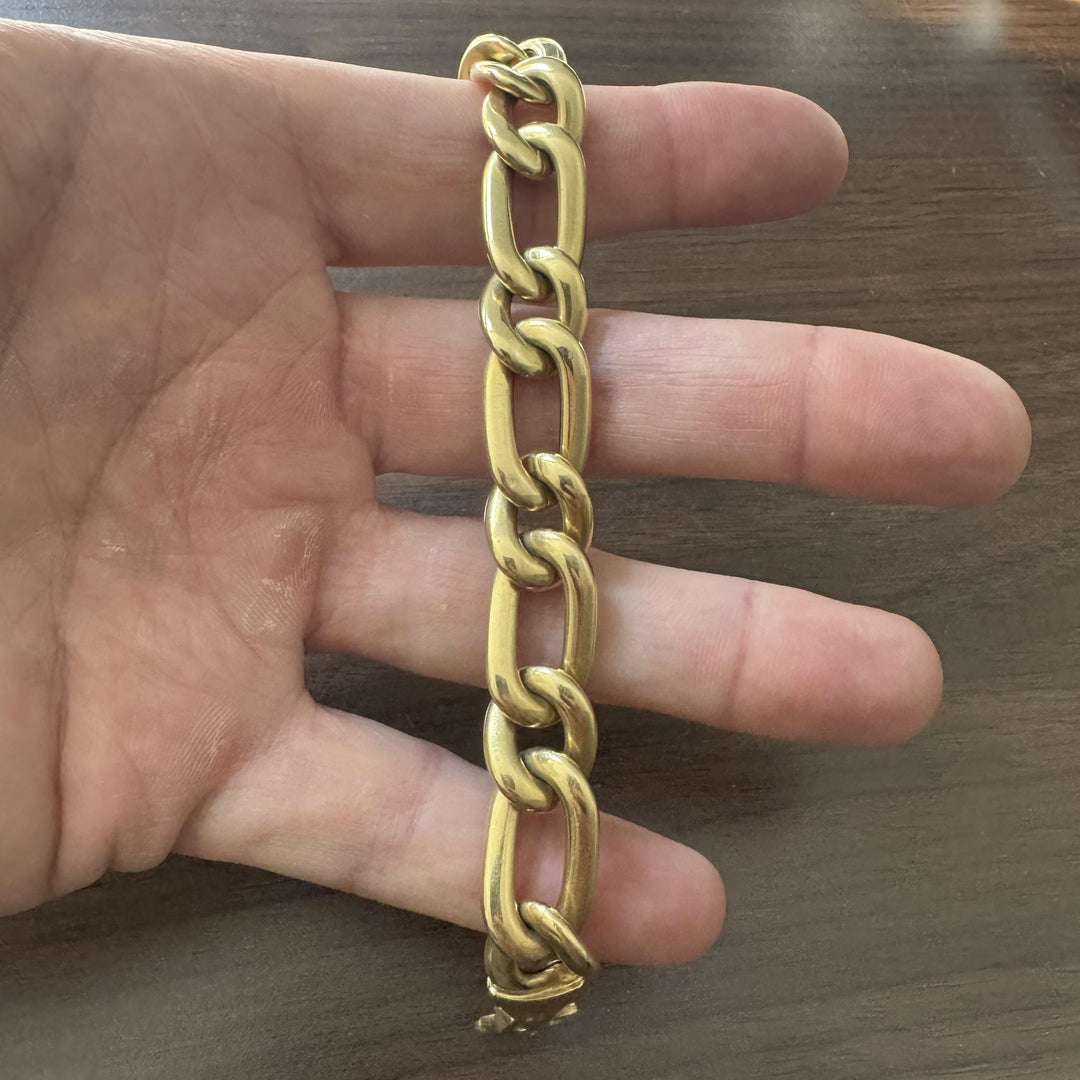 18k Yellow Gold 27.5g Semi Solid 13.5mm Thick Curb Link Bracelet Italy 7.5"