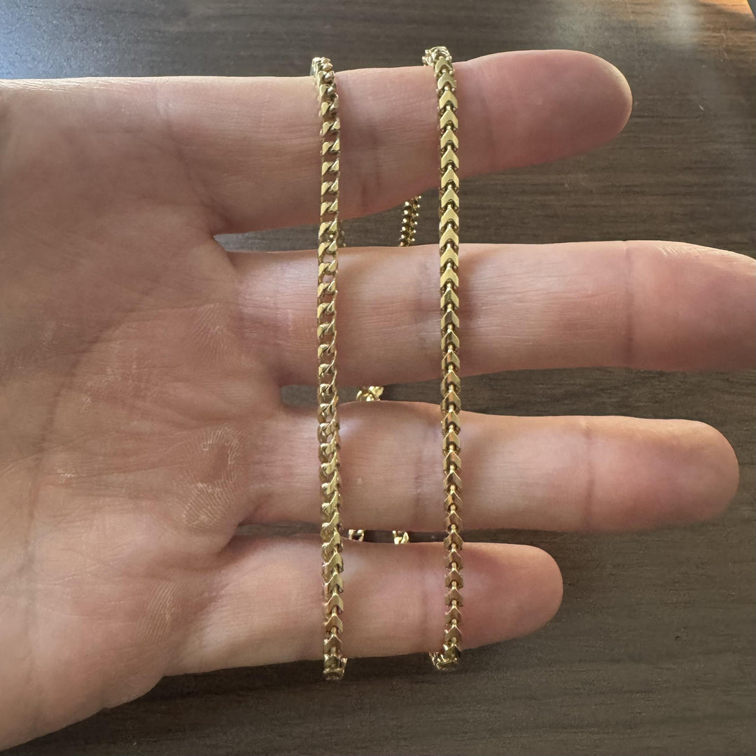 18k Yellow Gold 35.3g Solid 3mm Squared Franco Link Chain Necklace Italy 22"