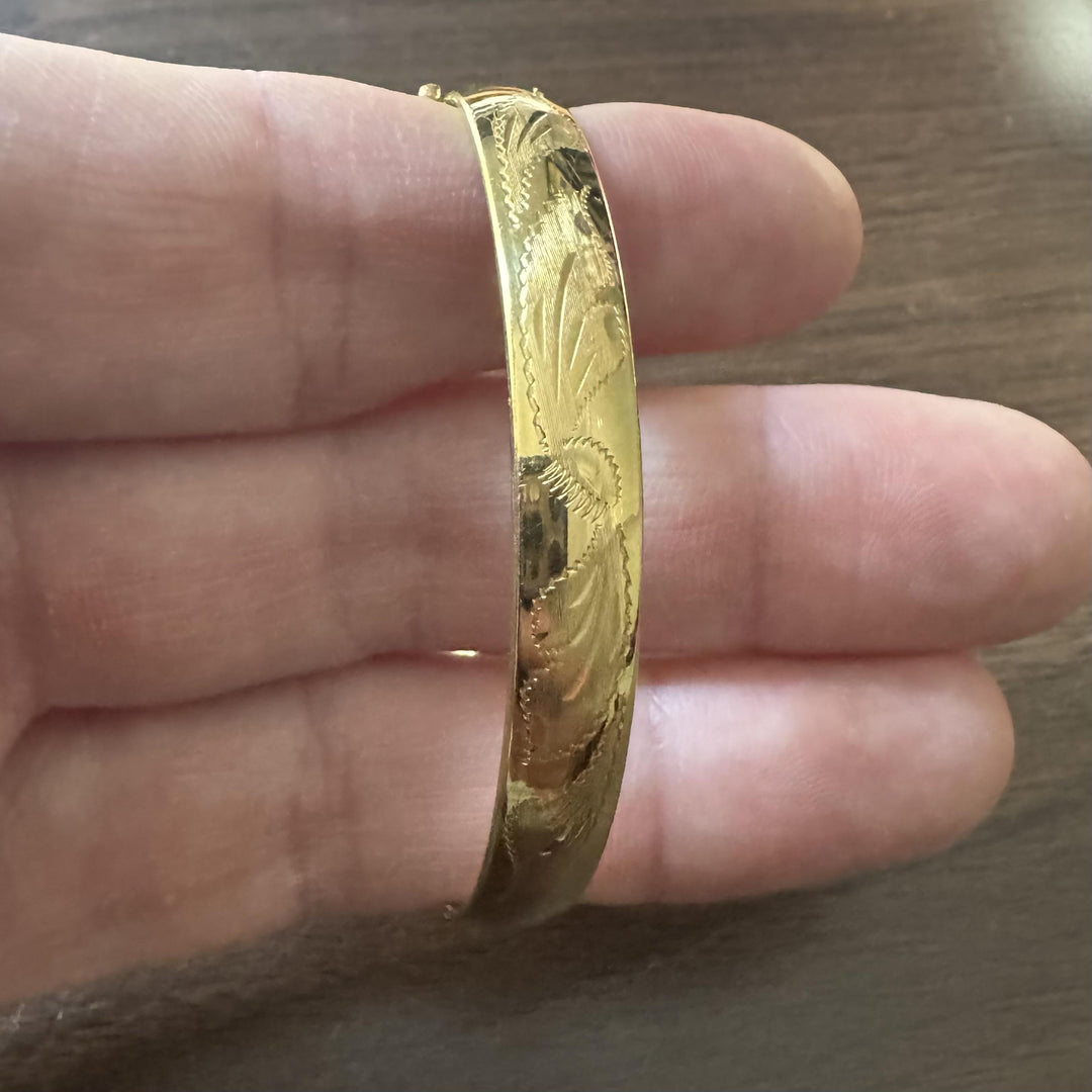 18k Yellow Gold 13.2g Vintage Ladies 8mm Bangle Bracelet Italy 7.25"