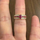 14k Yellow Gold Ruby and Diamond Ladies Band Ring Size 7