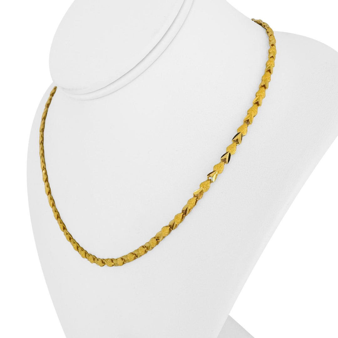24k Pure Yellow Gold 16.9g Solid Textured Diamond Cut Heart Link Necklace 18"