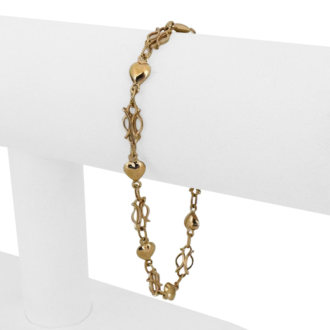 19k Portuguese Yellow Gold 4.8g Vintage Fancy Heart Link Bracelet 7.75"