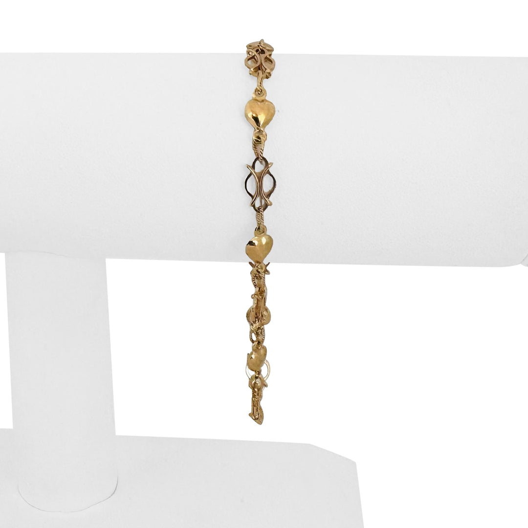 19k Portuguese Yellow Gold 4.8g Vintage Fancy Heart Link Bracelet 7.75"