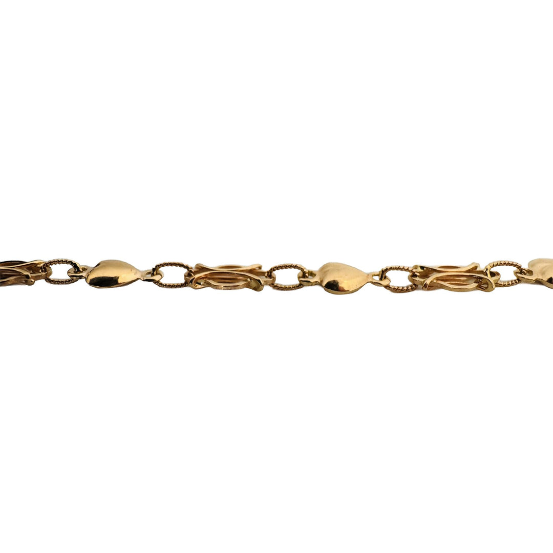 19k Portuguese Yellow Gold 4.8g Vintage Fancy Heart Link Bracelet 7.75"