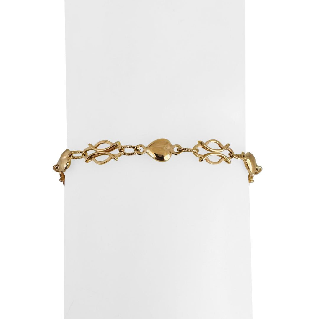 19k Portuguese Yellow Gold 4.8g Vintage Fancy Heart Link Bracelet 7.75"