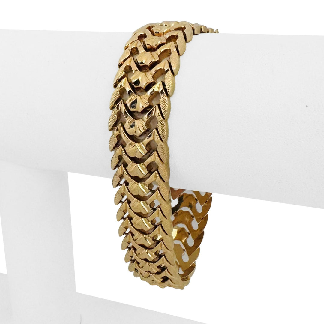 18k Yellow Gold 26.2g Vintage Ladies 15mm Fancy Link Bracelet Italy 7.5"