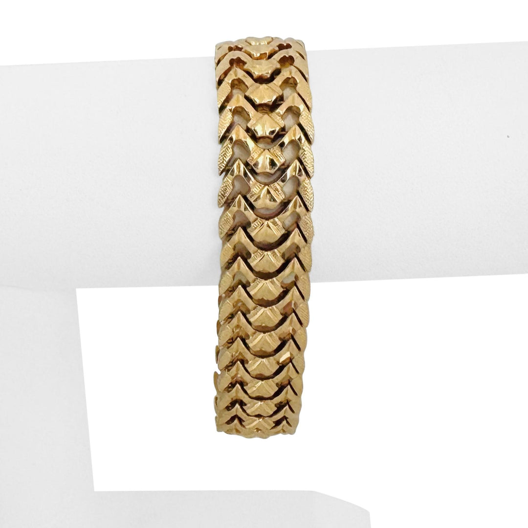 18k Yellow Gold 26.2g Vintage Ladies 15mm Fancy Link Bracelet Italy 7.5"