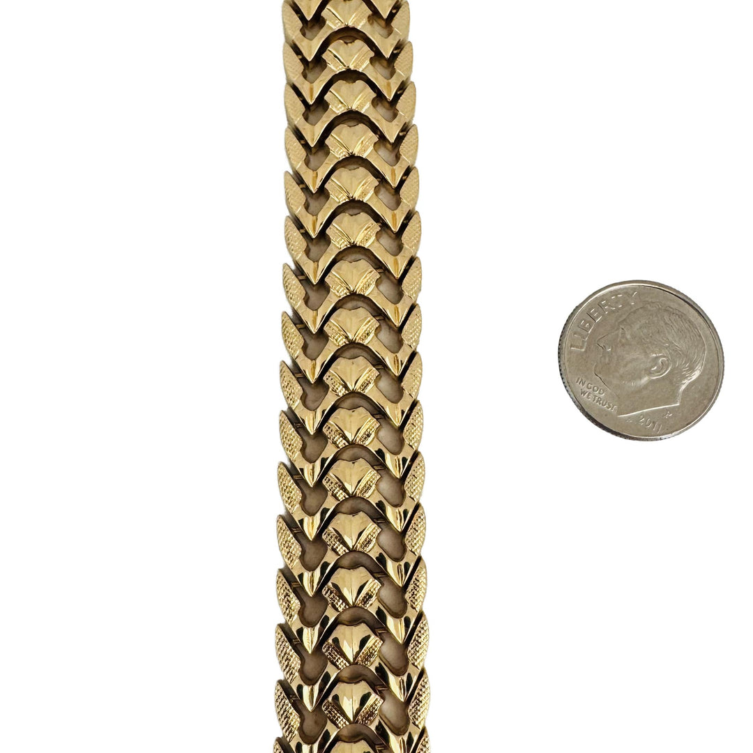 18k Yellow Gold 26.2g Vintage Ladies 15mm Fancy Link Bracelet Italy 7.5"
