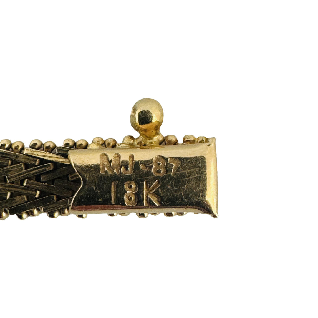 18k Yellow Gold 12g Solid Vintage 5mm Beaded Mirror Bar Link Bracelet 7"