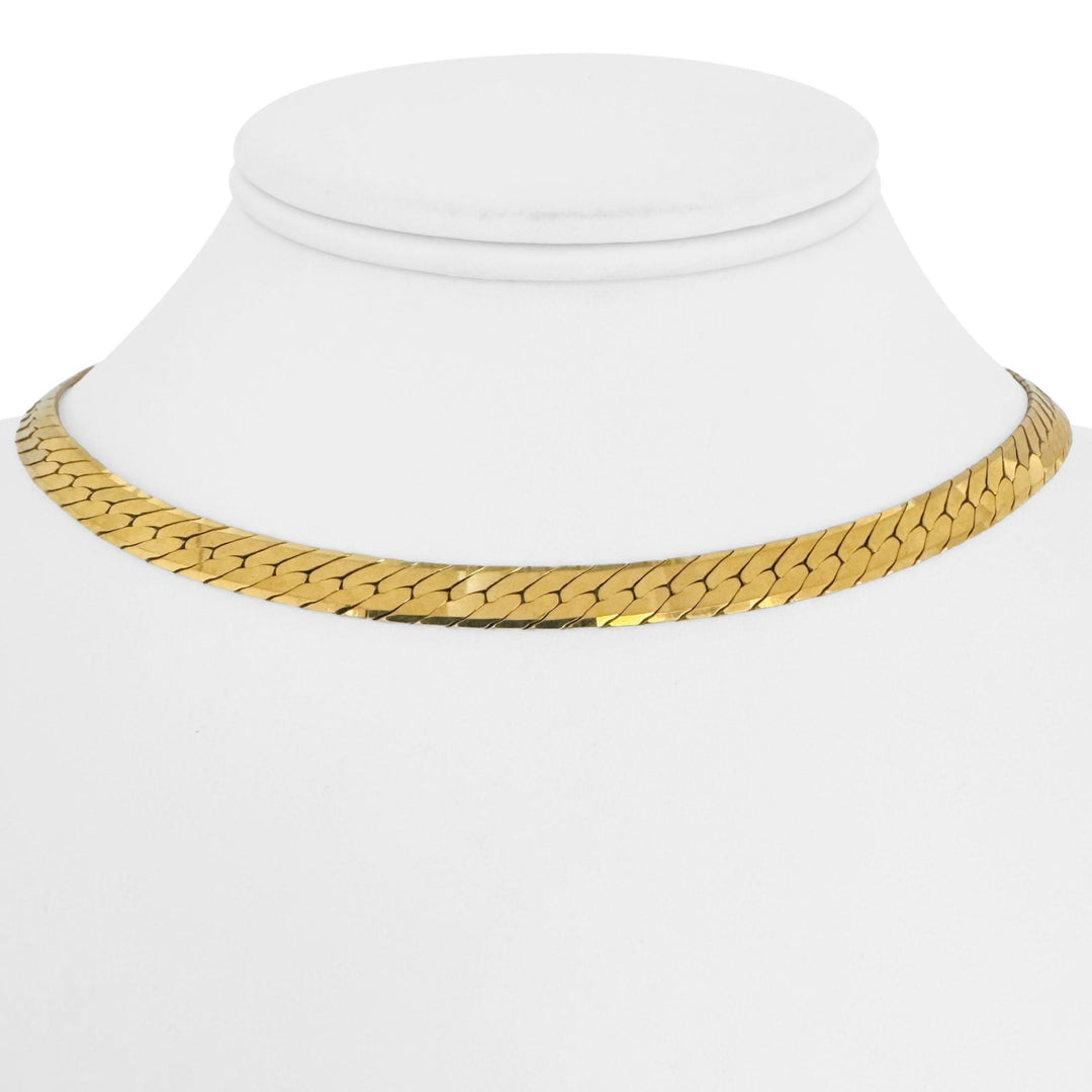 14k Yellow Gold 24g Solid Thick Herringbone Link Choker Necklace Italy 15"