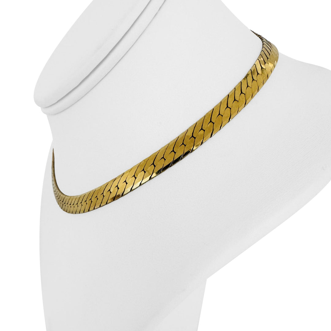 14k Yellow Gold 24g Solid Thick Herringbone Link Choker Necklace Italy 15"