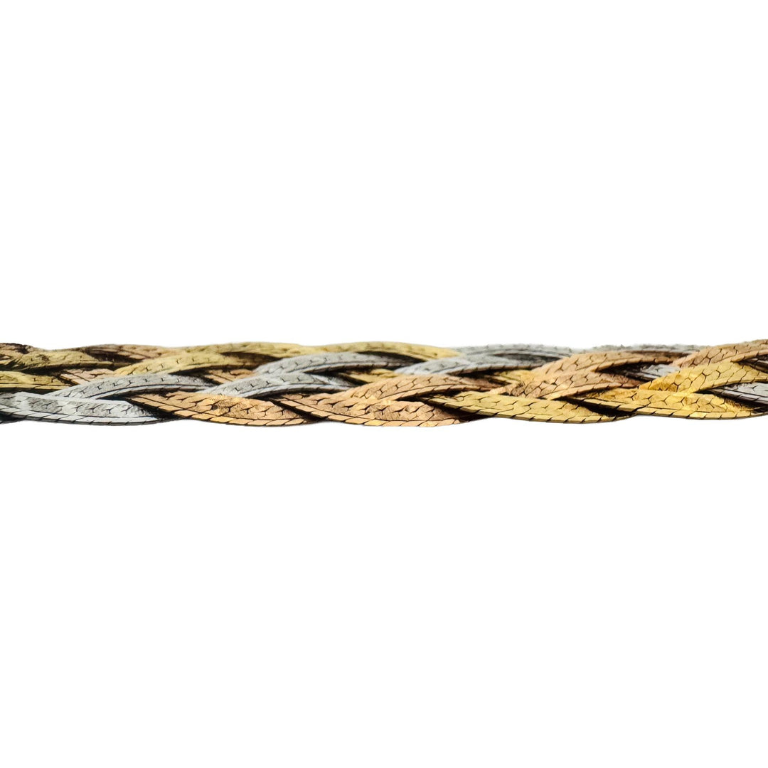 14k Yellow White and Rose Gold 17.8g Braided Herringbone Link Necklace Italy 16"