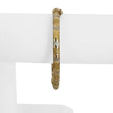 14k Yellow and White Gold 10.3g Textured Striped Bangle Bracelet Italy 7"