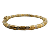 14k Yellow and White Gold 10.3g Textured Striped Bangle Bracelet Italy 7"