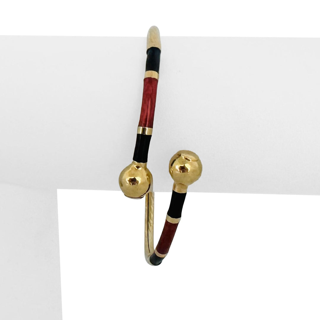 14k Yellow Gold and Enamel 7.3g  Flex Stretch Bypass Bangle Italy 6.55"