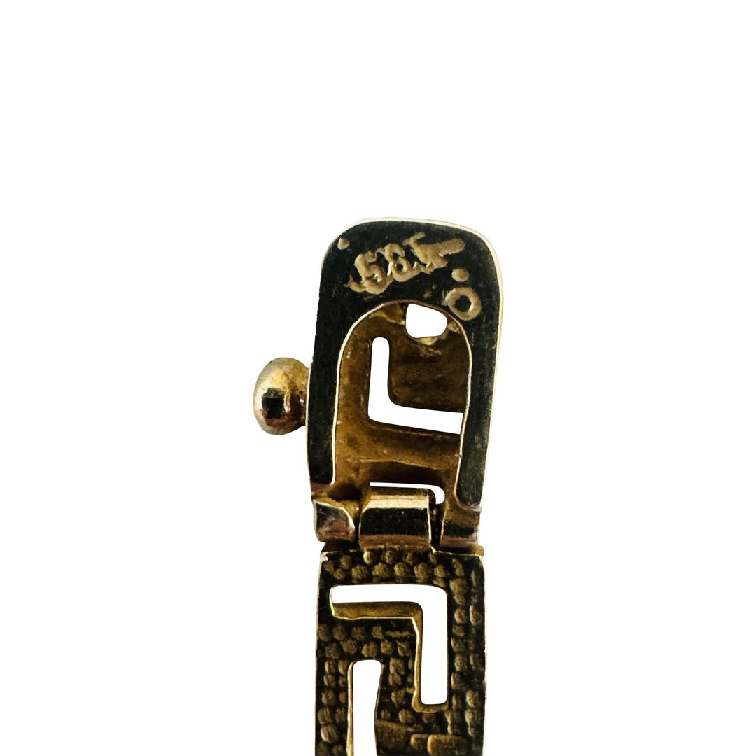 14k Yellow Gold 8.7g Greek Key 5mm Panel Link Bracelet 6.5"