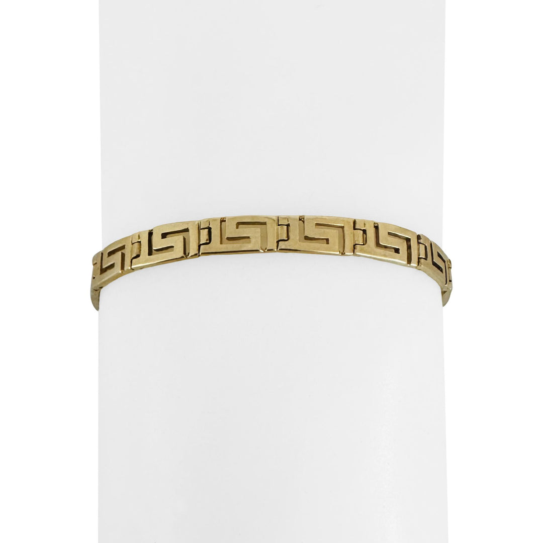 14k Yellow Gold 8.7g Greek Key 5mm Panel Link Bracelet 6.5"