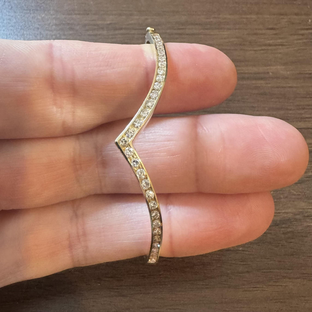 14k Yellow Gold and 1cttw Diamond Solid V Bangle Bracelet 6.5"