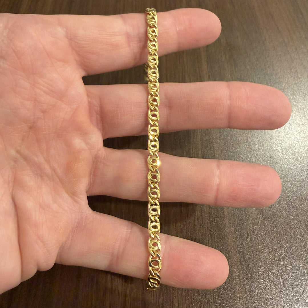 18k Yellow Gold 5.3g Hollow Light 5mm Fancy Curb Link Bracelet Italy 8"