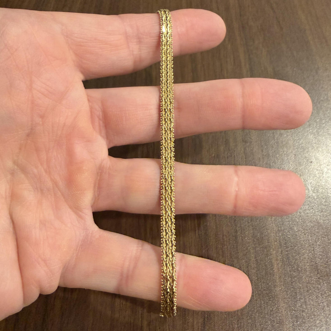 18k Yellow Gold 12g Solid Vintage 5mm Beaded Mirror Bar Link Bracelet 7"