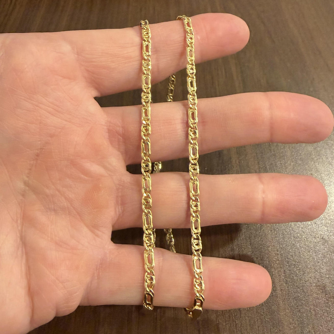 18k Yellow Gold 8.3g Hollow 3.5mm Fancy Curb Link Chain Necklace 21.5"